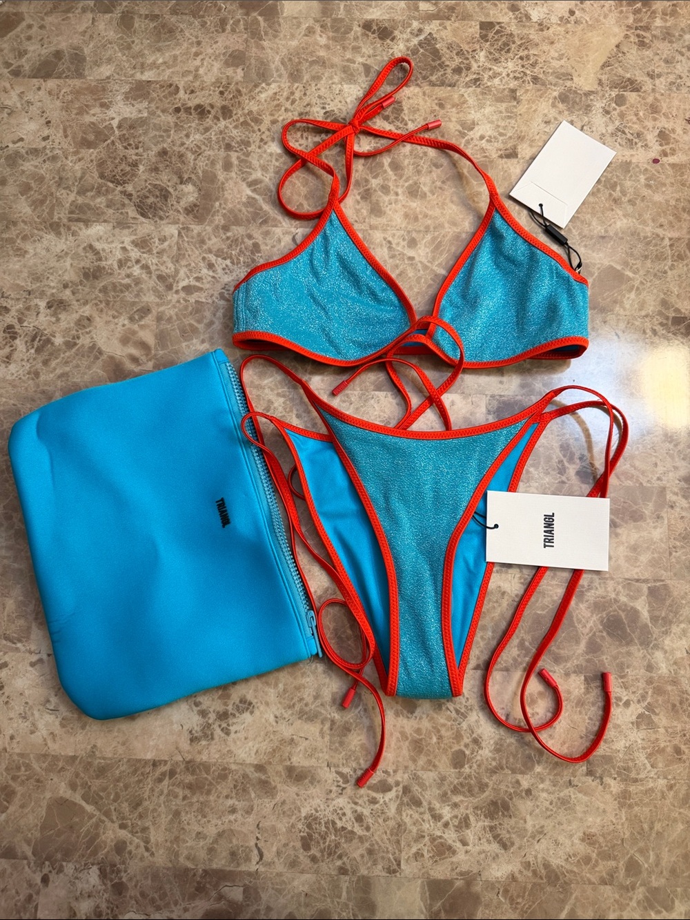 triangl swimwear Blue Bikini with Orange Trim